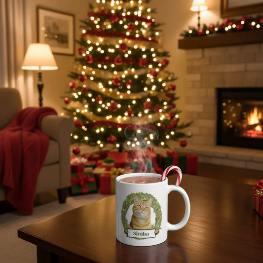 Custom Christmas Wreath Mug - Photo & Name