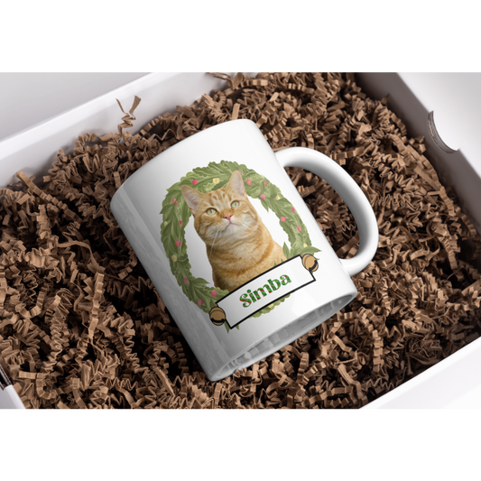 Custom Christmas Wreath Mug - Photo & Name