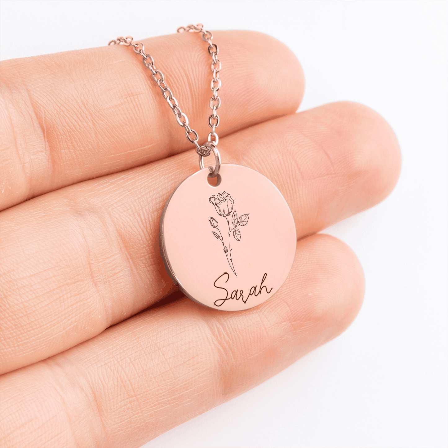Name & Birthflower Coin Necklace