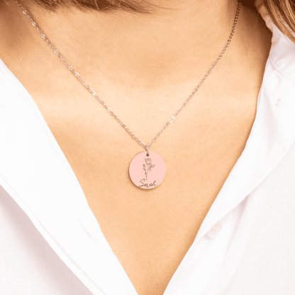 Name & Birthflower Coin Necklace