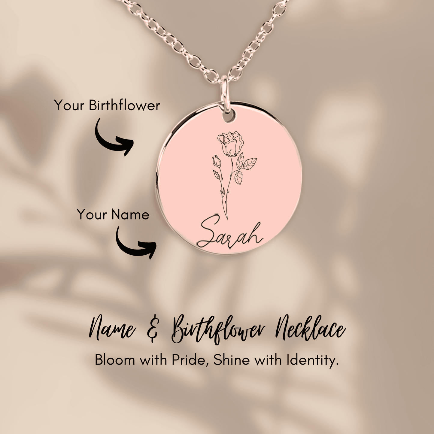Name & Birthflower Coin Necklace