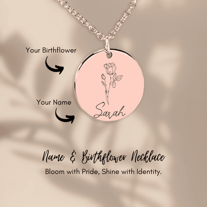 Name & Birthflower Coin Necklace