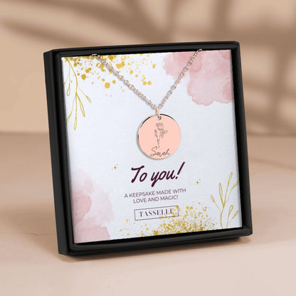 Name & Birthflower Coin Necklace