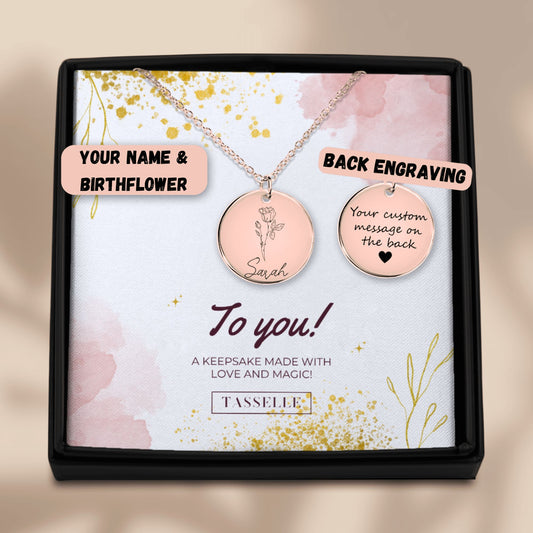 Name & Birthflower Coin Necklace